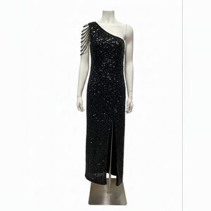 Elegant Black Sequin One-Shoulder Dress